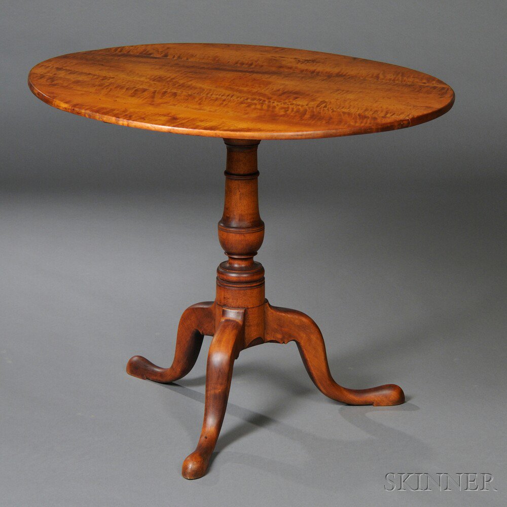 Appraisal: Queen Anne Tiger Maple and Maple Tilt-top Tea Table probably