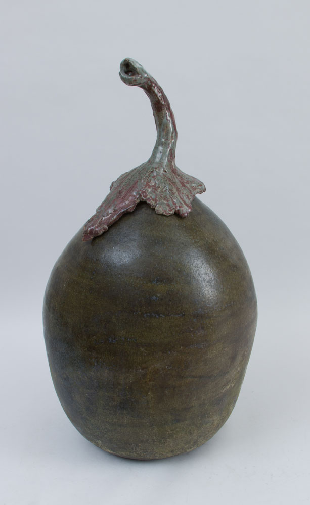 Appraisal: STUDIO POTTERY LARGE GREEN-GLAZED STONEWARE EGGPLANT Unmarked x in Collection