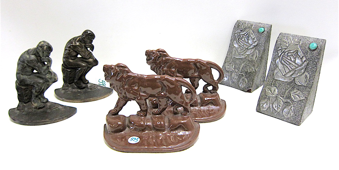 Appraisal: THREE PAIRS OF BOOKENDS pieces The Thinker bronzed metal marked