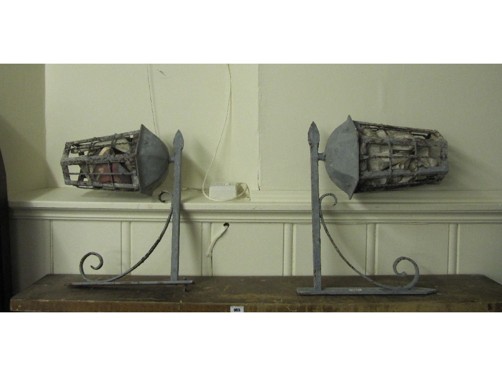 Appraisal: Pair of cast iron lantern lights on bracket supports