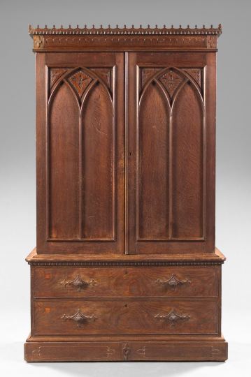 Appraisal: Good English Gothic Revival Quarter-Sawn Oak Linen Press third quarter