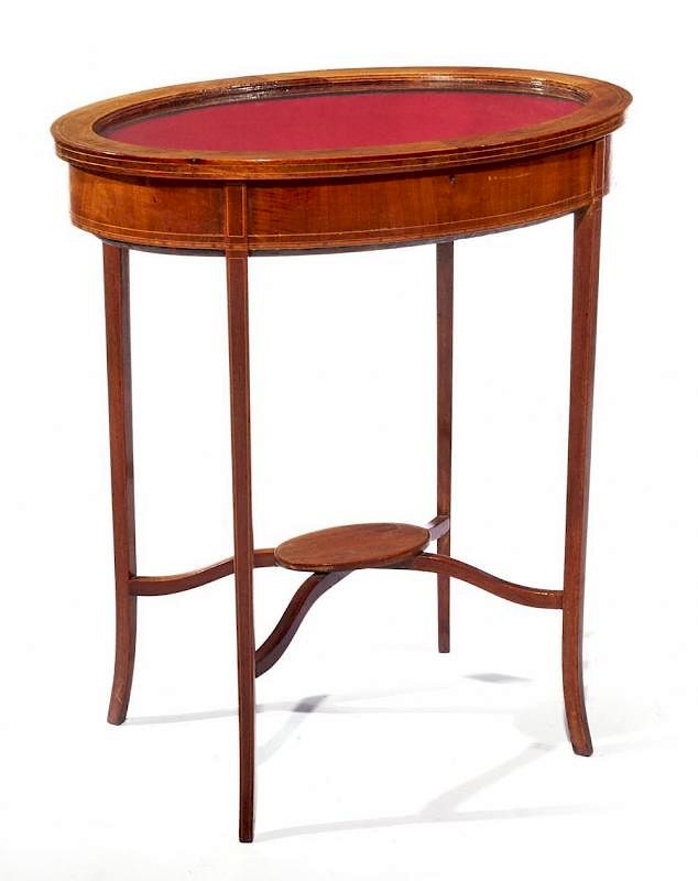 Appraisal: French mahogany glass top display table French mahogany glass top