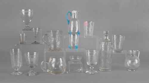 Appraisal: Collection of early etched colorless glass tablewares