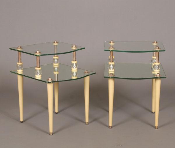 Appraisal: Pair Hollywood Regency mirrored side tables glass and mirrored tops