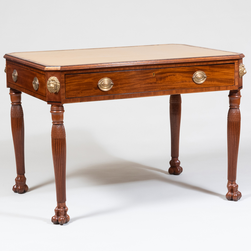 Appraisal: Victorian Carved Mahogany Writing Table On carved lion's paw feet