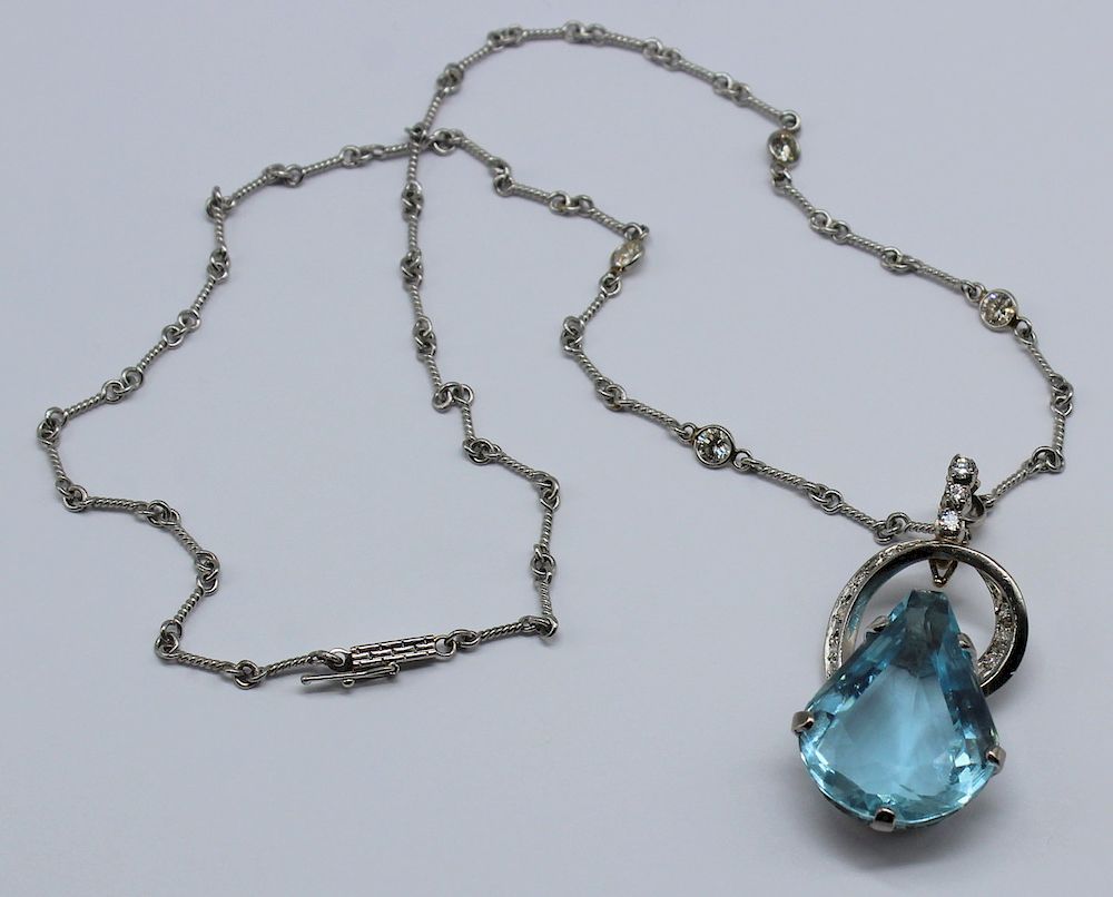 Appraisal: JEWELRY Aquamarine and Diamond Pendant and Chain Includes a kt