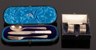 Appraisal: A silver Christening knife fork and spoon HH Sheffield cased