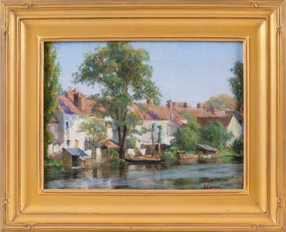 Appraisal: EDGAR SPIER CAMERON ILLINOIS - HOUSES ALONG A RIVER OIL