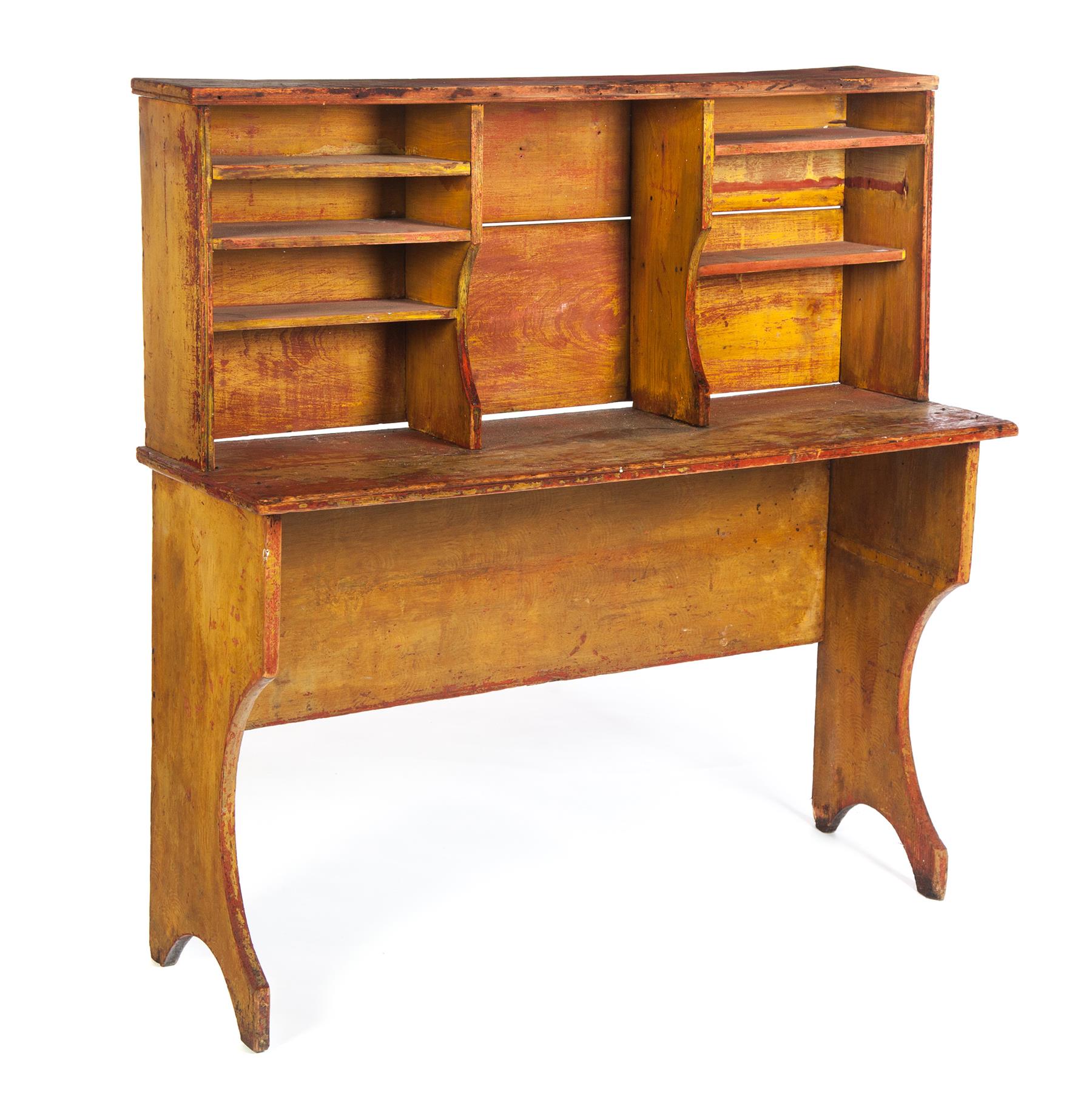 Appraisal: AMERICAN COUNTRY DESK Mid th century pine One-piece desk with