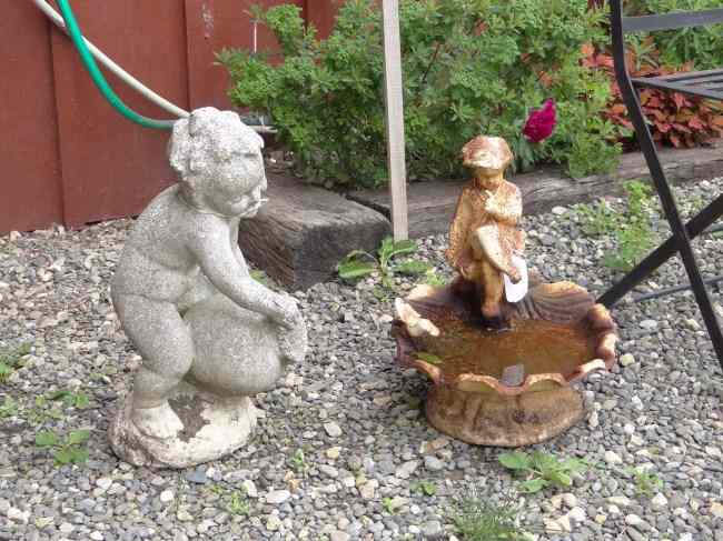 Appraisal: Lot including small cast iron birdbath '' Ht and cement