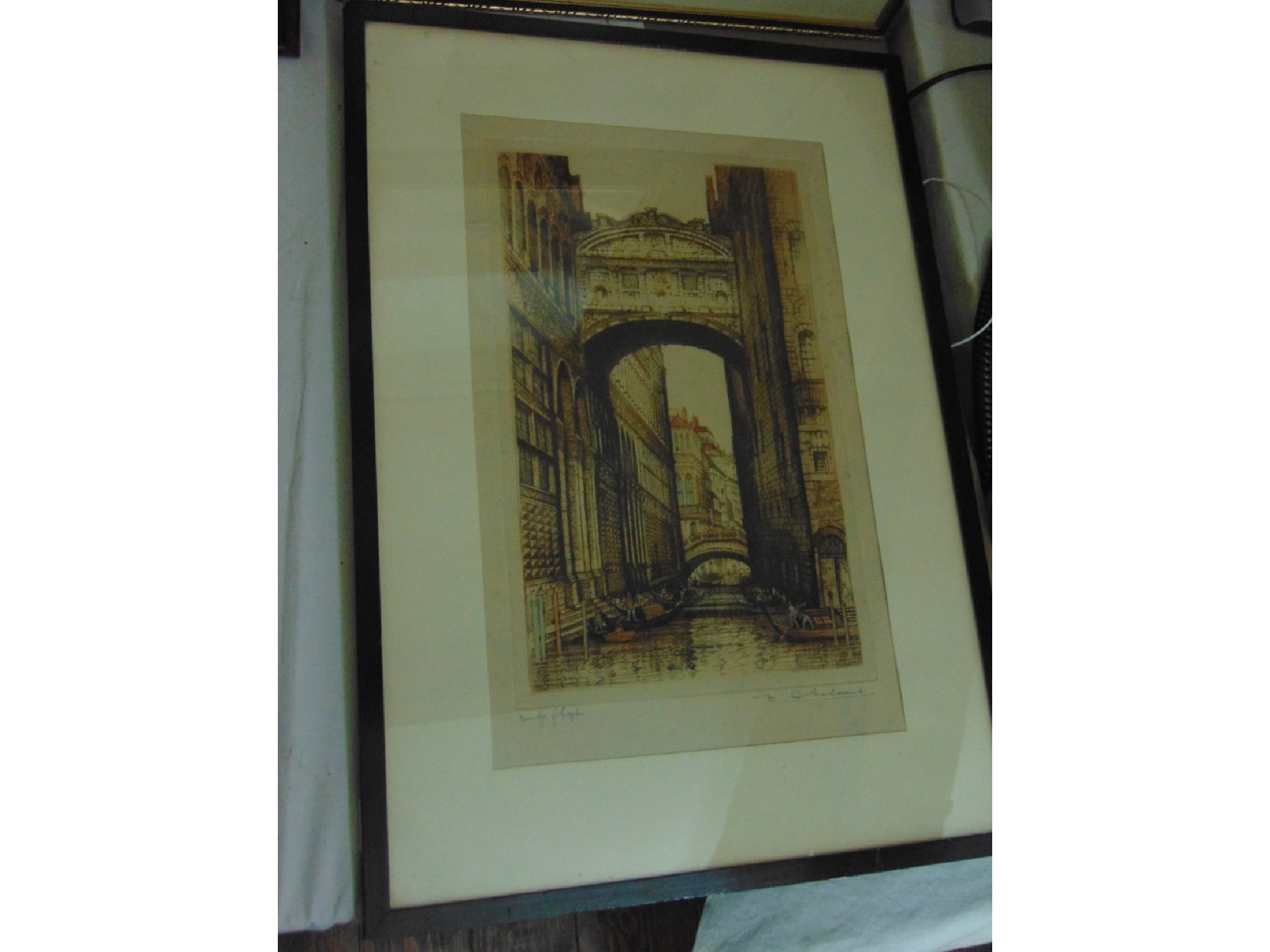 Appraisal: A coloured etching by E Sharland showing The Bridge of