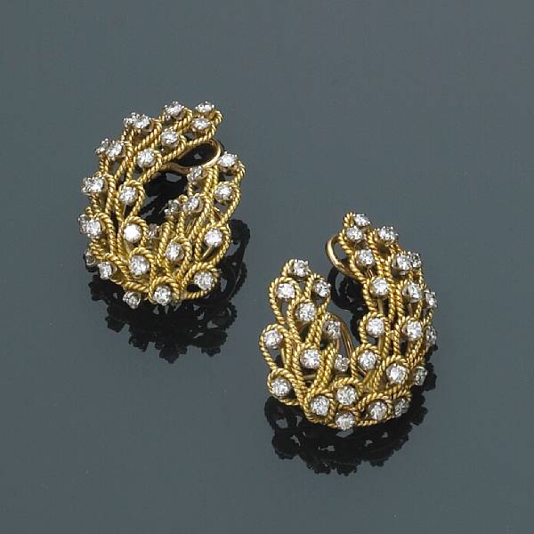 Appraisal: A pair of diamond and k gold earclips estimated total