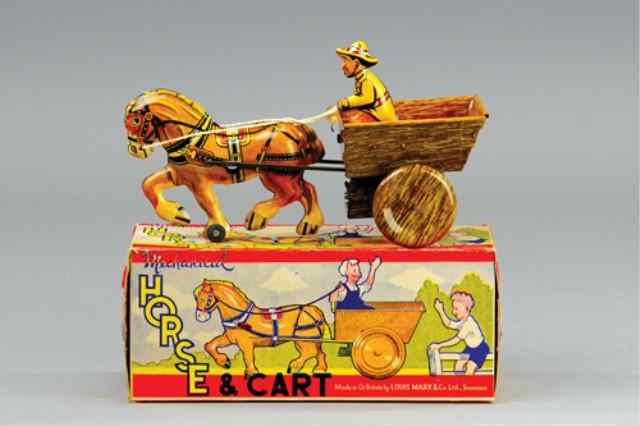 Appraisal: MARX HORSE CART TOY England boxed example lithographed tin depicts