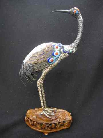 Appraisal: Chinese Enameled Sterling Figurine of a Crane set with coral