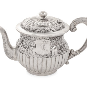 Appraisal: A Chinese Export Silver Teapot MARK OF KWAN WO CANTON