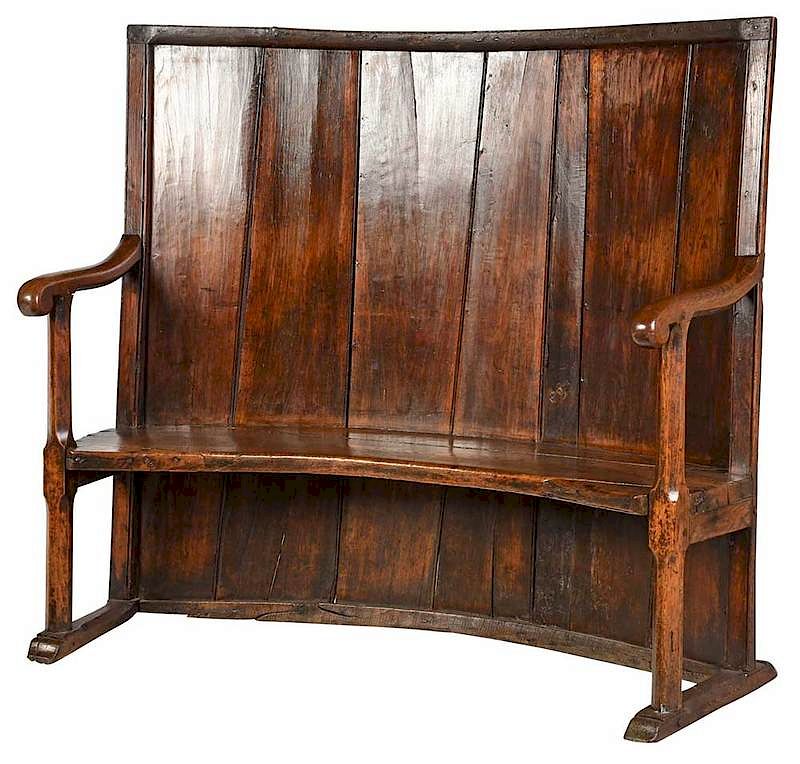 Appraisal: Early Welsh Oak Highback Settle British th century oak throughout