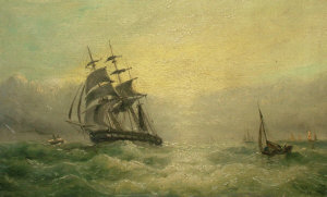 Appraisal: English School th century- Shipping scene on choppy seas oil