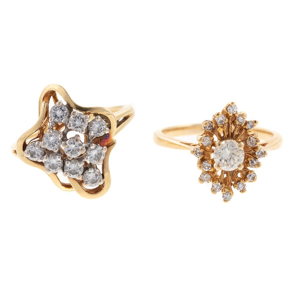 Appraisal: Two Diamond Cluster Rings in K K yellow gold ring