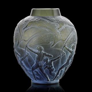 Appraisal: LALIQUE Archers vase smoky topaz glass LALIQUE Archers vase France