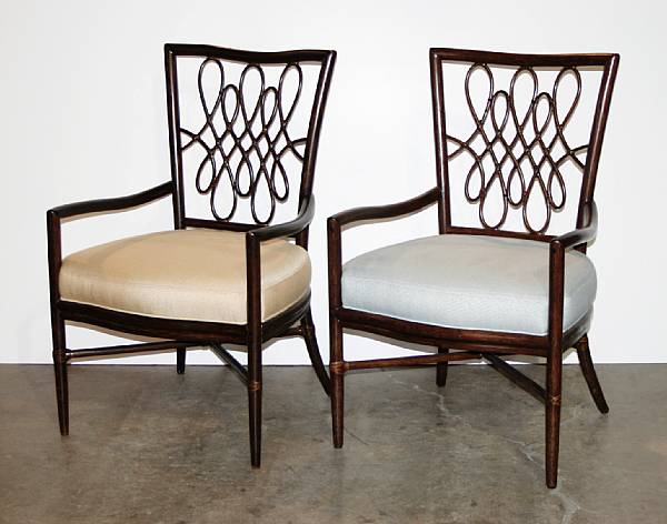 Appraisal: Three similar Barbara Barry 'Script' armchairs McGuire Furniture Company st