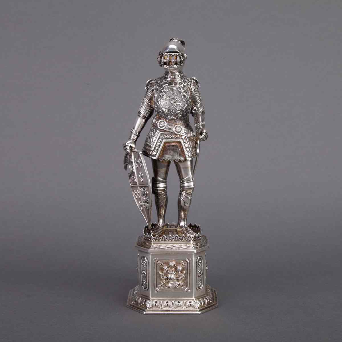 Appraisal: German Silver and Carved Ivory Figure of a Medieval Knight