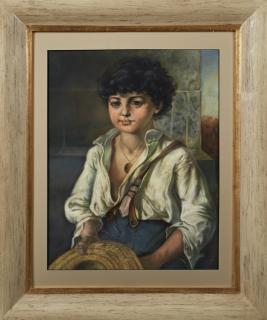 Appraisal: French School Portrait of a Boy with a Straw Hat