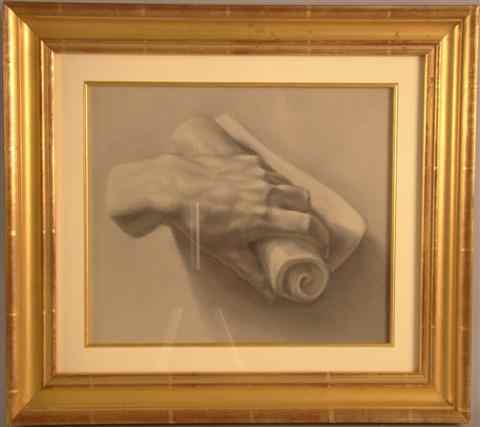 Appraisal: E A RASSIZ HAND HOLDING SCROLL charcoal x in sight