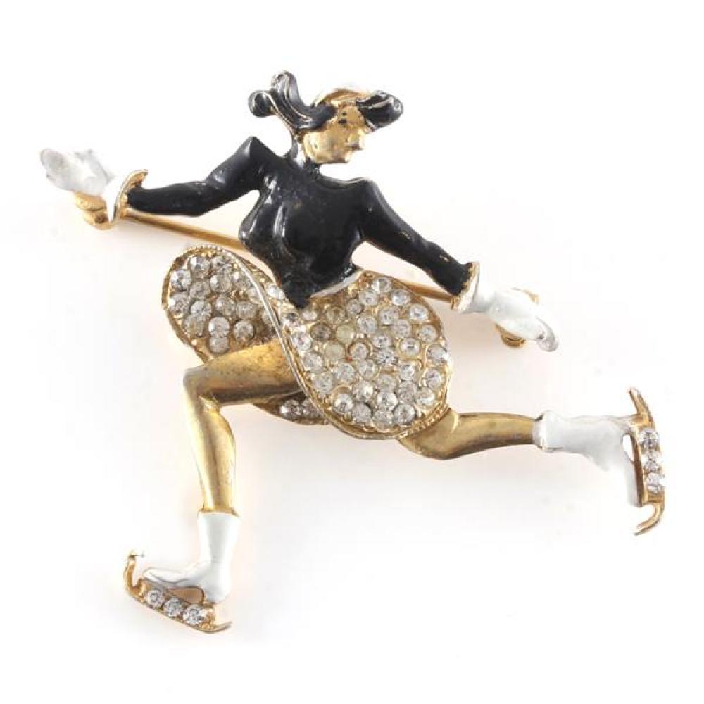 Appraisal: UNSIGNED S FIGURE SKATER FIGURAL GOLD TONE PIN BROOCH WITH