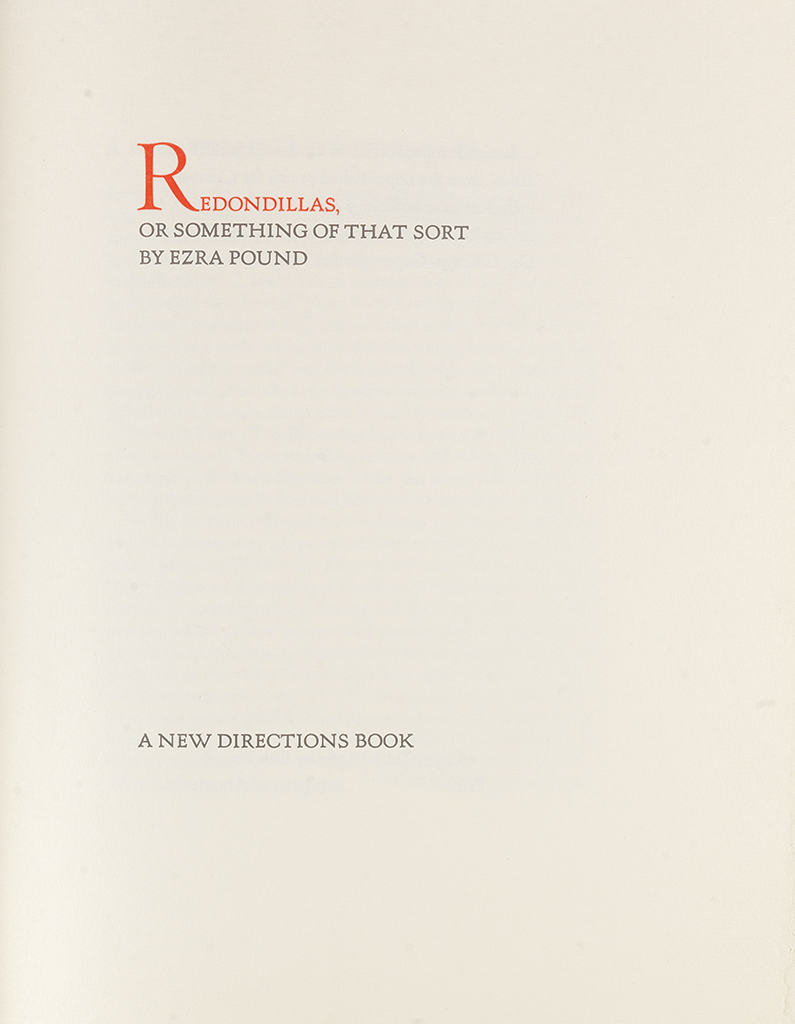 Appraisal: POUND EZRA Redondillas or Something of That Sort Text printed