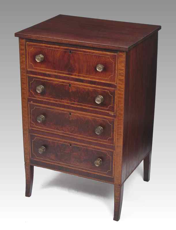 Appraisal: PERIOD DIMINUTIVE DRAWER INLAID CHEST Banded and string inlay drawers