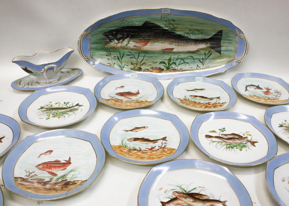 Appraisal: FOURTEEN PIECE LIMOGES FISH SET featuring hand embellished various fish