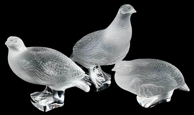 Appraisal: Three Lalique Glass Quail Figures each engraved Lalique France one