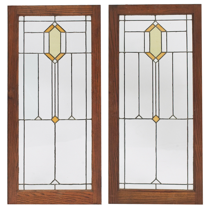 Appraisal: Prairie School windows cabinet doors pair geometricdesign in leaded glass