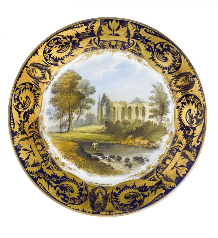 Appraisal: A DERBY PLATE painted with a view of Bolton Abbey