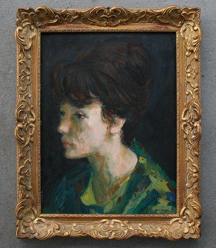 Appraisal: ILLEGIBLY SIGNED OIL MASONITE PORTRAIT OF YOUNG GIRL IN GREEN