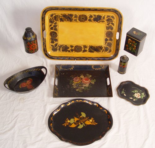 Appraisal: PIECE COLLECTION OF VICTORIAN TOLEWARE Hand painted Trays bowls and