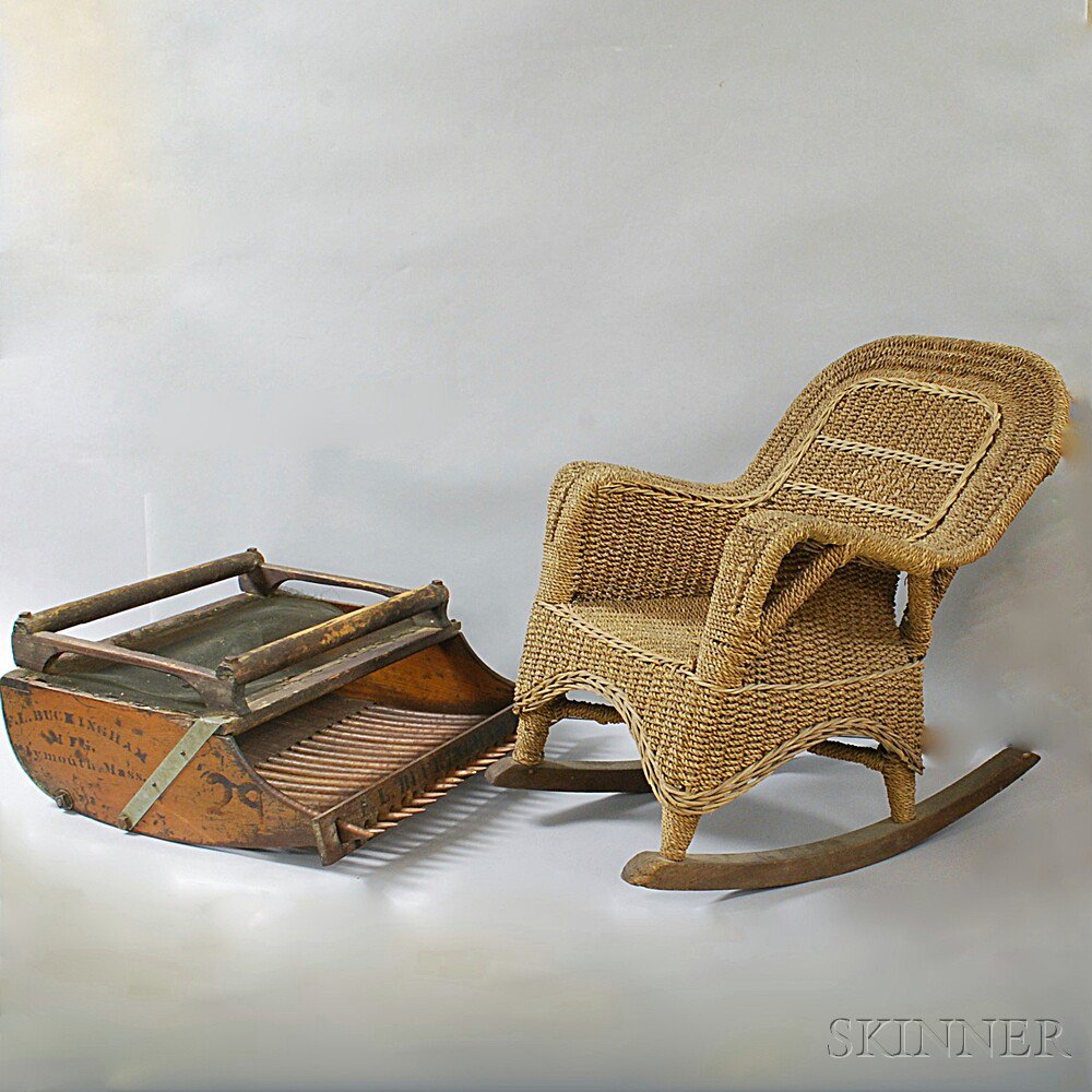 Appraisal: Child's Wicker Rocker and Cranberry Scoop th century the scoop