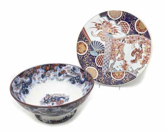 Appraisal: Two Imari Style Ceramic Articles comprising one large footed center