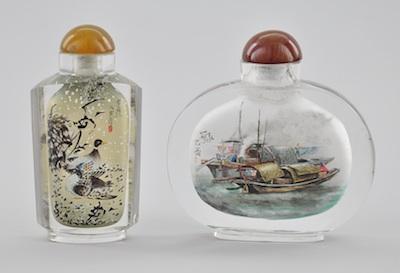 Appraisal: Two Chinese Reverse Painted Glass Snuff Bottles The larger of