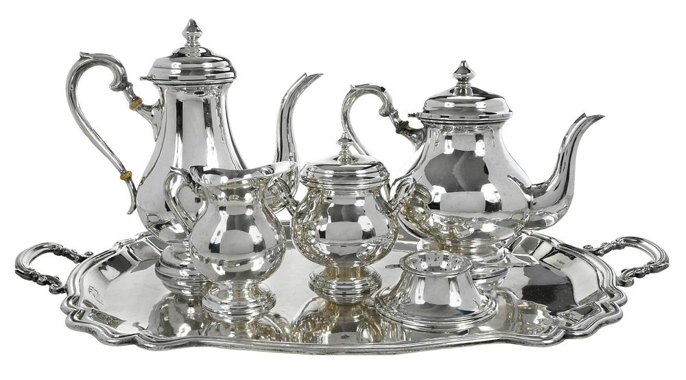 Appraisal: Sterling Four Piece Tea Service Tray and Strainer Peruvian th