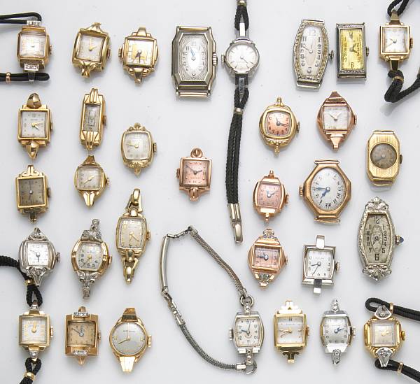 Appraisal: A collection of thirty-five ladies k gold watches including eleven