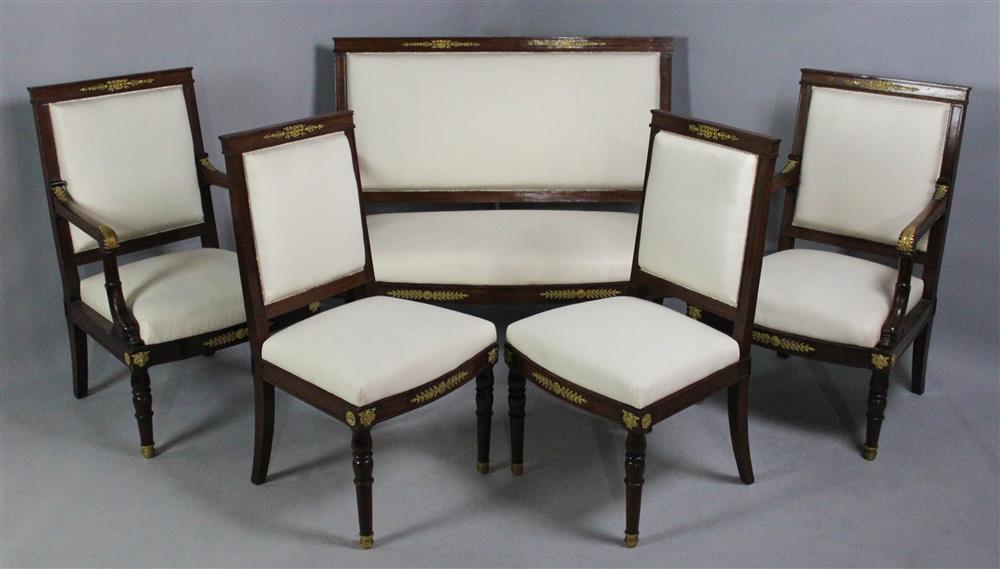 Appraisal: FRENCH EMPIRE ORMOLU MOUNTED FIVE-PIECE PARLOR SUITE includes canape pair