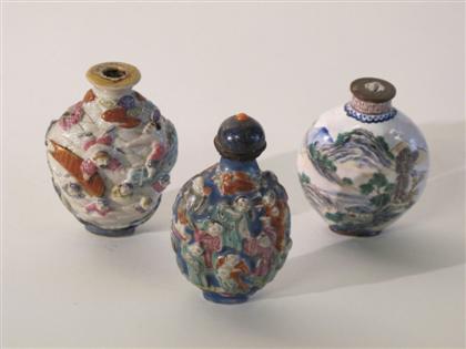 Appraisal: Three Chinese snuff bottlesOne enamel on copper together with two