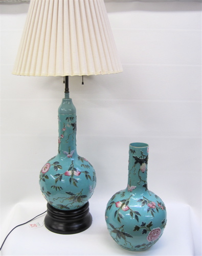 Appraisal: CHINESE PORCELAIN TABLE LAMP AND VASE SET pieces having relief