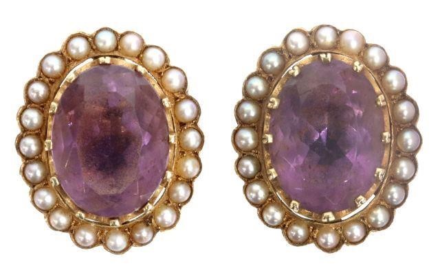 Appraisal: pair Estate kt yellow gold earrings central oval cut amethyst