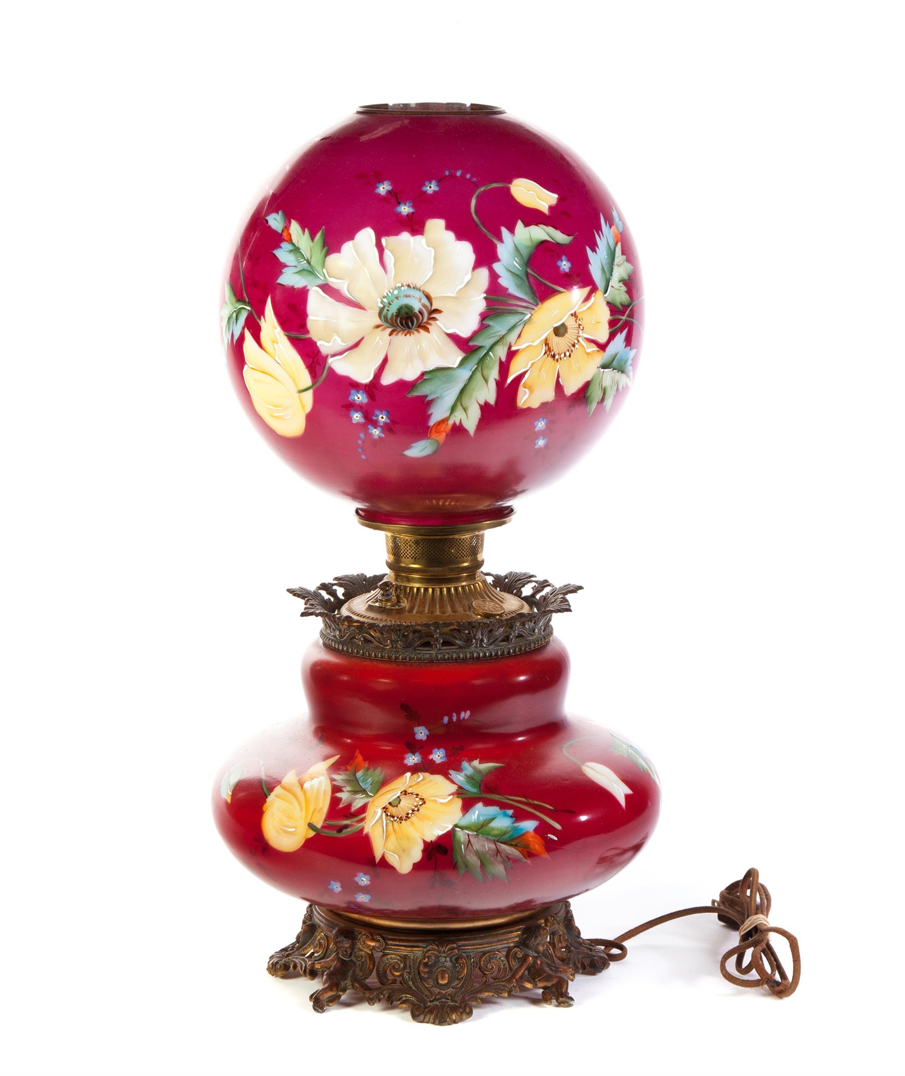 Appraisal: HAND PAINTED GONE WITH THE WIND LAMP American rd quarter-