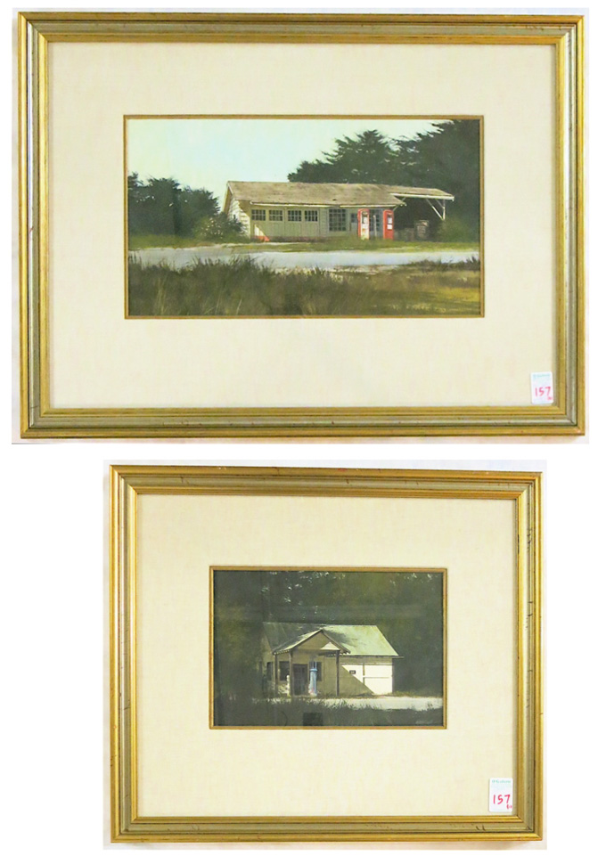 Appraisal: MIKE BURNS TWO WATERCOLORS Washington - Rustic gas stations We