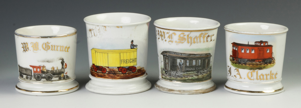 Appraisal: Four Vintage Railroad Occupational Shaving Mugs L to R Steam