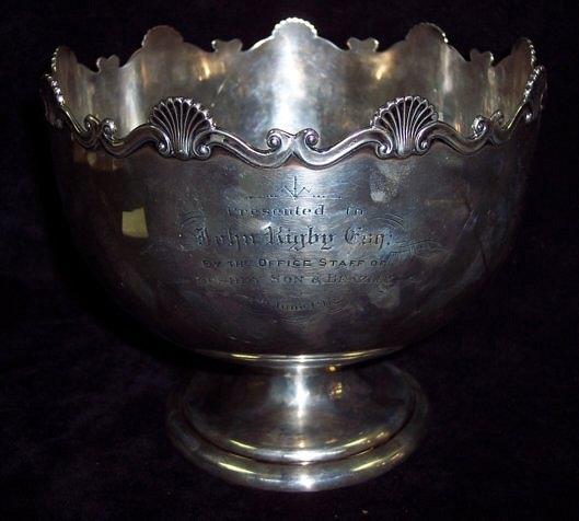 Appraisal: A rosebowl with shell scroll rim bearing engraved inscription cm