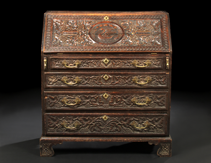 Appraisal: English Carved Oak Bureau th century in the George III